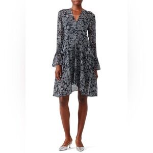 Derek Lam 10 Crosby Midnight Garden Silk Long Sleeve Dress